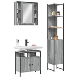 Berkfield 3 Piece Bathroom Cabinet Set Grey Sonoma Engineered Wood - thumbnail 1