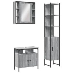 Berkfield 3 Piece Bathroom Cabinet Set Grey Sonoma Engineered Wood - thumbnail 2