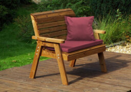 Charles Taylor Trading Charles Taylor Wooden Garden 2 Seater Bench Seat Armchair & Red Cushion & Cover - thumbnail 1