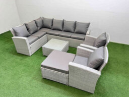 Fimous Outdoor Rattan Garden Furniture Set 9 Seater Corner Sofa Sets With Square Coffee Table Chair Big Footstool Light Grey Mixed - thumbnail 2