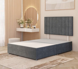 Somnior Beds Somnior Alexas Plush Velvet 3Ft Single Divan Bed Base With Upholstered Headboard Silver