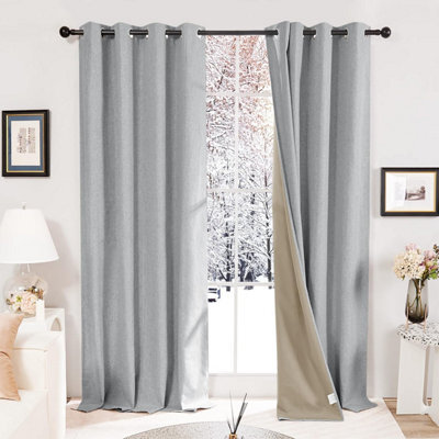 Deconovo 100% Blackout Curtains Faux Linen Eyelet Thermal Insulated For Living Room Blue Grey W 52 X L 63 Inch 1 Pair