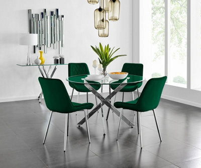 Furniturebox Uk Novara 120Cm Round Dining Table And 4 Green Pesaro Silver Leg Chairs - image 1