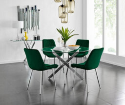 Furniturebox Uk Novara 120Cm Round Dining Table And 4 Green Pesaro Silver Leg Chairs