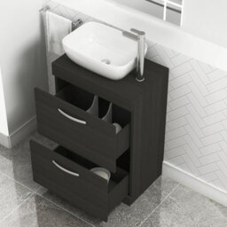 Royal Bathrooms 600mm Floor Standing Vanity Unit 2 Drawer Hale Black & Countertop Basin - Elva - thumbnail 3