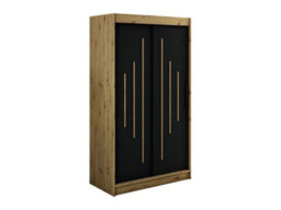 Arte Leto Y Contemporary 2 Sliding Door Wardrobe 5 Shelves 2 Rails Black Matt And Oak Effect (H)2000mm (W)1200mm (D)620mm