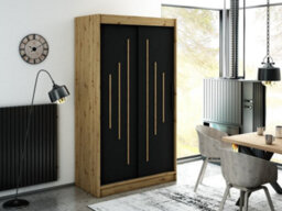 Arte Leto Y Contemporary 2 Sliding Door Wardrobe 5 Shelves 2 Rails Black Matt And Oak Effect (H)2000mm (W)1200mm (D)620mm - thumbnail 2