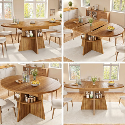 Btm Round To Oval Extendable Dining Table  110 To 150 Cm, Seats Up To 8 People, Kitchen And Dining Table, Dark Brown - image 1