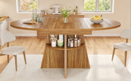 Btm Round To Oval Extendable Dining Table  110 To 150 Cm, Seats Up To 8 People, Kitchen And Dining Table, Dark Brown - thumbnail 6