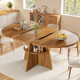 Btm Round To Oval Extendable Dining Table  110 To 150 Cm, Seats Up To 8 People, Kitchen And Dining Table, Dark Brown - thumbnail 3