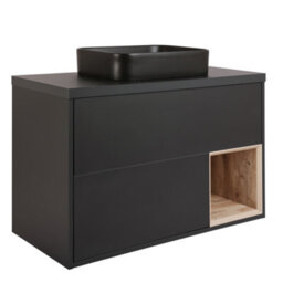 Homestylestore Black Grey 1000mm Led Lit Wall Hung Bathroom Vanity Unit With Rectangular Countertop Basin And Graphite Basin - thumbnail 1