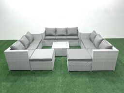 Fimous Rattan Garden Outdoor Furniture Set 11 Seater Rattan Garden Sofa Set 2 Big Stools Light Grey - thumbnail 2