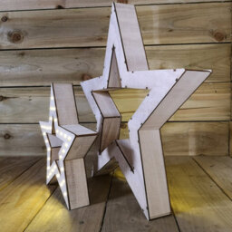 Samuel Alexander Set Of 2 Battery Operated Light Up Wooden Christmas Stars With 60 Warm White Leds - thumbnail 3