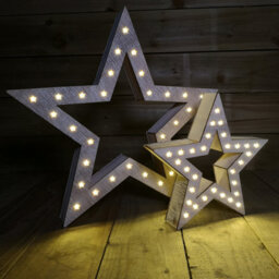 Samuel Alexander Set Of 2 Battery Operated Light Up Wooden Christmas Stars With 60 Warm White Leds