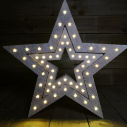 Samuel Alexander Set Of 2 Battery Operated Light Up Wooden Christmas Stars With 60 Warm White Leds - thumbnail 2