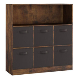 Urbn-Living Urbnliving 94Cm Height 7 Cubed Rustic Brown Wooden Cupboard Bookcase Storage Units Shelves With Black 6 Drawers - thumbnail 2