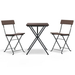 Berkfield 3 Piece Folding Bistro Set Brown Poly Rattan - thumbnail 2