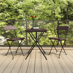 Berkfield 3 Piece Folding Bistro Set Brown Poly Rattan - thumbnail 1