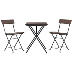 Berkfield 3 Piece Folding Bistro Set Brown Poly Rattan - thumbnail 3