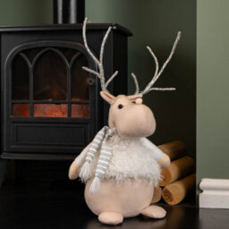 Samuel Alexander 52Cm Battery Operated Plush White Christmas Reindeer With Led Lit Antlers - thumbnail 5