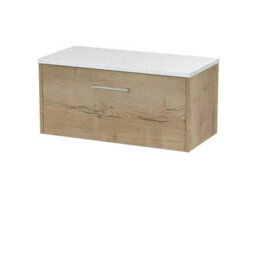 Nuie Hudson Reed Juno Wall Hung 1-Drawer Vanity Unit & Sparkling White Worktop, Stylish Countertop Basin Unit In Autumn Oak, 800mm - thumbnail 1