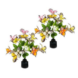Gardenwize Pack Of 2 Solar Butterfly Stake Lights Colour-Changing Led Garden Border Path Lights - thumbnail 1