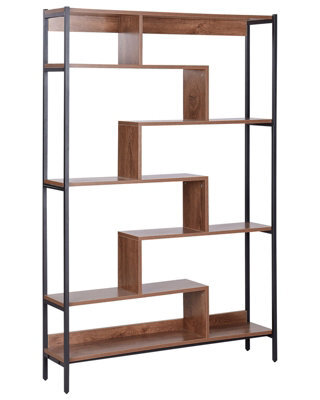 Beliani 6-Tier Open-Back Bookcase Dark Brown Wood-Look Mdf With Black Metal Frame, W120 X D27 X H180Cm - image 1