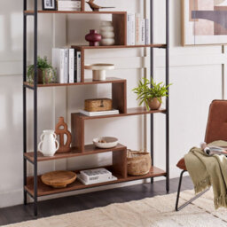 Beliani 6-Tier Open-Back Bookcase Dark Brown Wood-Look Mdf With Black Metal Frame, W120 X D27 X H180Cm - thumbnail 2