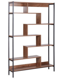 Beliani 6-Tier Open-Back Bookcase Dark Brown Wood-Look Mdf With Black Metal Frame, W120 X D27 X H180Cm - thumbnail 1