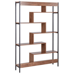Beliani 6-Tier Open-Back Bookcase Dark Brown Wood-Look Mdf With Black Metal Frame, W120 X D27 X H180Cm - thumbnail 4