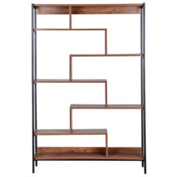 Beliani 6-Tier Open-Back Bookcase Dark Brown Wood-Look Mdf With Black Metal Frame, W120 X D27 X H180Cm - thumbnail 3