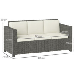 Outsunny Rattan Wicker 3-Seater Sofa Chair Patio Furniture W/ Cushion Cream - thumbnail 3