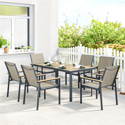 Outsunny 7 Piece Garden Dining Set, Outdoor Table And 6 Chairs, Khaki - image 1