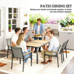 Outsunny 7 Piece Garden Dining Set, Outdoor Table And 6 Chairs, Khaki - thumbnail 6