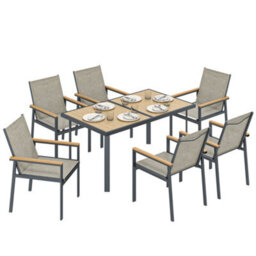 Outsunny 7 Piece Garden Dining Set, Outdoor Table And 6 Chairs, Khaki - thumbnail 2