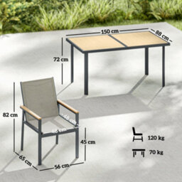Outsunny 7 Piece Garden Dining Set, Outdoor Table And 6 Chairs, Khaki - thumbnail 3