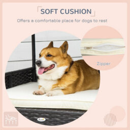 Pawhut Wicker Dog House, Rattan Pet Bed With Soft Cushion, Cat Basket - Cream - thumbnail 8