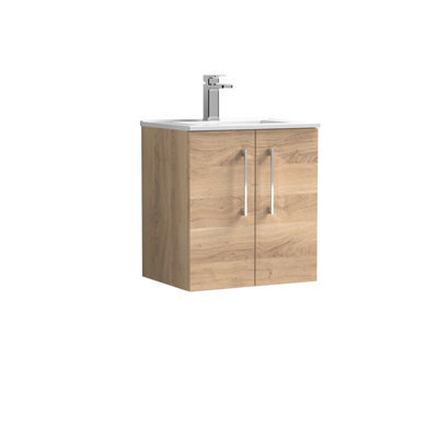 Balterley  Contemporary Bathroom 2 Soft Close Door & Minimalist Wall Hung Vanity Unit Basin, Bleached Oak, 500mm - image 1