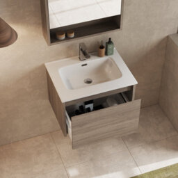 Banyetti Mino 600mm Wall Hung Vanity Unit With Athena Basin - Nebraska Oak - thumbnail 4