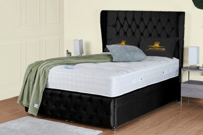 UKBEDFURNITURE Edwina Plush Black End Opening Divan Ottoman Bed With 54 Inch Headboard & 10 Inch Orthopaedic Mattress - image 1