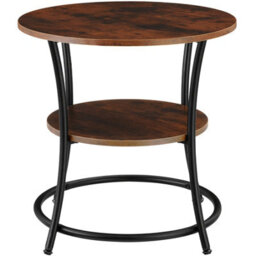 Tectake Bedside Table Saint Louis - Industrial Style, Round, With 2 Shelves, 55 X 56 Cm - Industrial Wood Dark, Rustic - thumbnail 5