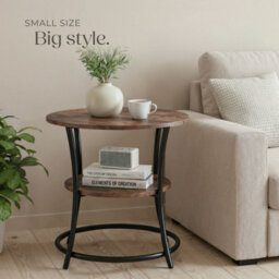 Tectake Bedside Table Saint Louis - Industrial Style, Round, With 2 Shelves, 55 X 56 Cm - Industrial Wood Dark, Rustic - thumbnail 8
