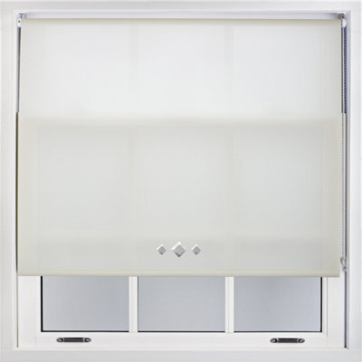 FURNISHED Trimmable Roller Blind With Triple Diamond Chrome Eyelet And Metal Fittings - Cream Daylight Shade (W)220Cm X (L)210Cm