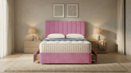 Adore Designs Portland Plush Velvet Divan Bed, Headboard & Mattress - 4Ft6 Double - Pink - 2 Drawers Foot End - thumbnail 2