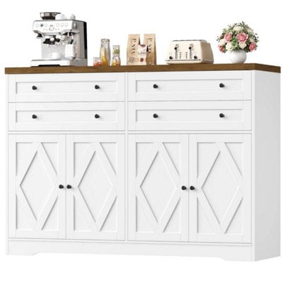 White Sideboard, Kitchen Cabinet With 4 Drawers And 4 Doors,modern Kitchen Cupboard - image 1