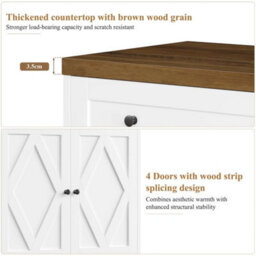 White Sideboard, Kitchen Cabinet With 4 Drawers And 4 Doors,modern Kitchen Cupboard - thumbnail 3