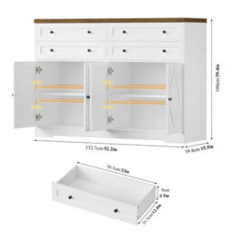White Sideboard, Kitchen Cabinet With 4 Drawers And 4 Doors,modern Kitchen Cupboard - thumbnail 2