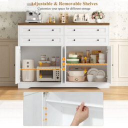 White Sideboard, Kitchen Cabinet With 4 Drawers And 4 Doors,modern Kitchen Cupboard - thumbnail 5
