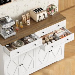 White Sideboard, Kitchen Cabinet With 4 Drawers And 4 Doors,modern Kitchen Cupboard - thumbnail 6