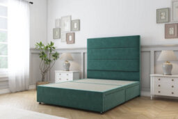 "Sloomy Texas Emerald Plush Divan Bed Base 2 Drawers Same Side With 54"" Floor Standing Headboard 4'6 Double"
